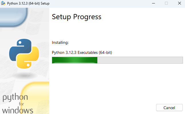Instalador Python - Instalação em andamento