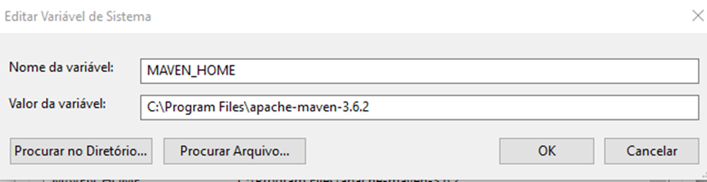 Nova variável de ambiente - MAVEN_HOME
