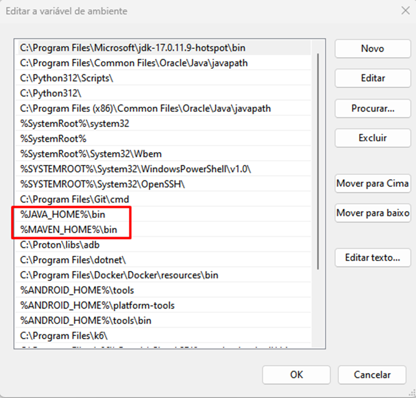 Edição da variável PATH