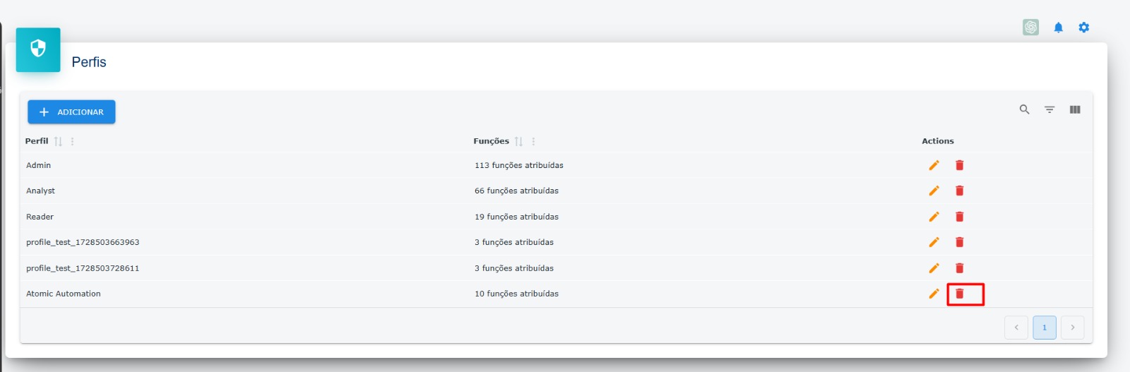 Lista de perfis - Destaque: Botão para editar perfil