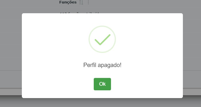 Mensagem de confirmação da exclusão do perfil