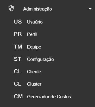 Menu lateral - Destaque: Seção Administração