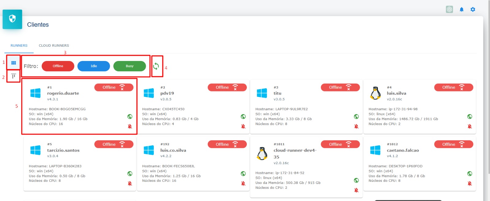 Lista de Clients - Destaque: Elementos principais