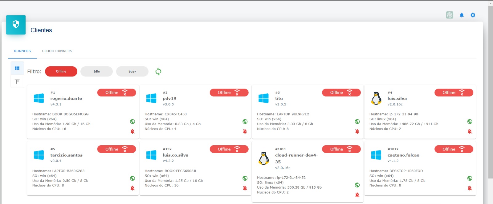 Lista de clients - Destaque: Filtro para Offline