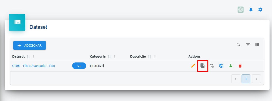 Lista de datasets - Destaque: Botão duplicar