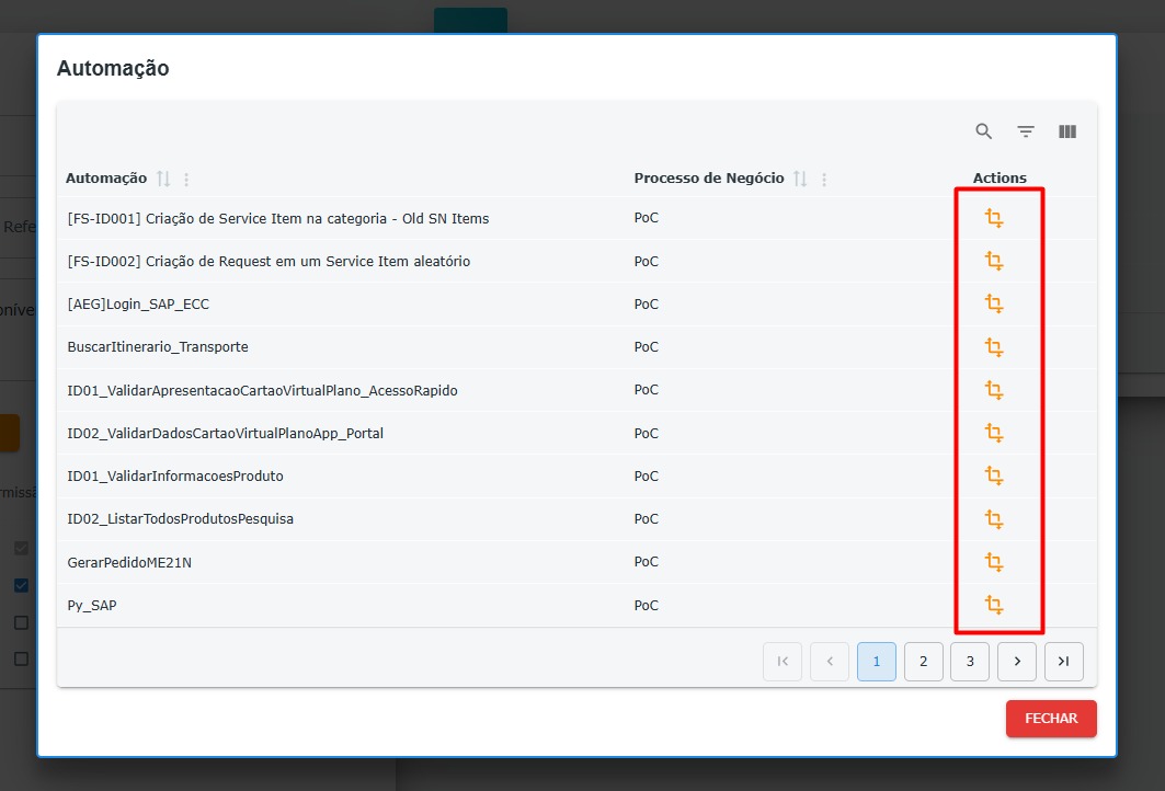 Lista de datasets - Destaque: Botão transferir dataset