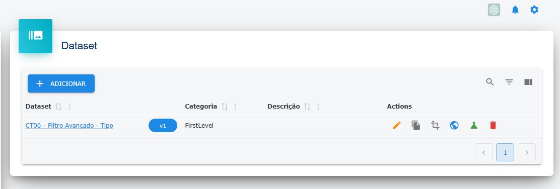 Lista de datasets - Destaque: Dataset transferido
