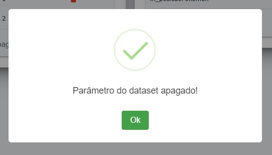 Mensagem de confirmação que o parâmetro foi desassociado do dataset