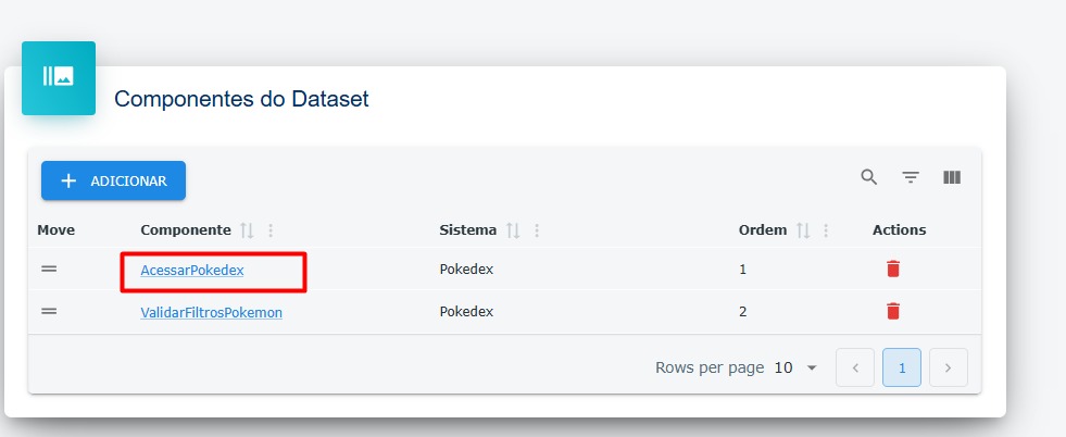 Detalhes do dataset - Destaque: Acesso aos parâmetros do componente