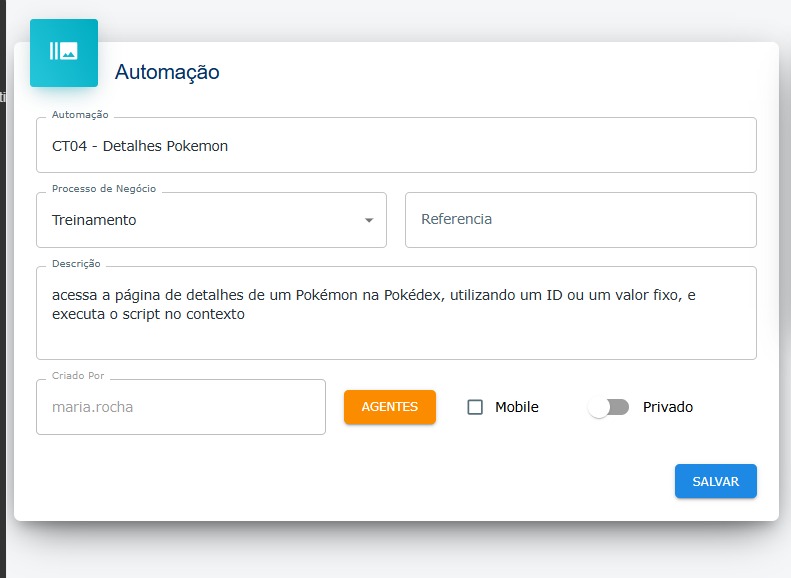 Edição de informações da automação