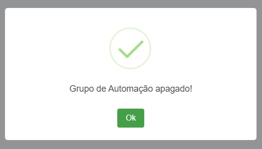 Confirmação de exclusão do grupo de automação