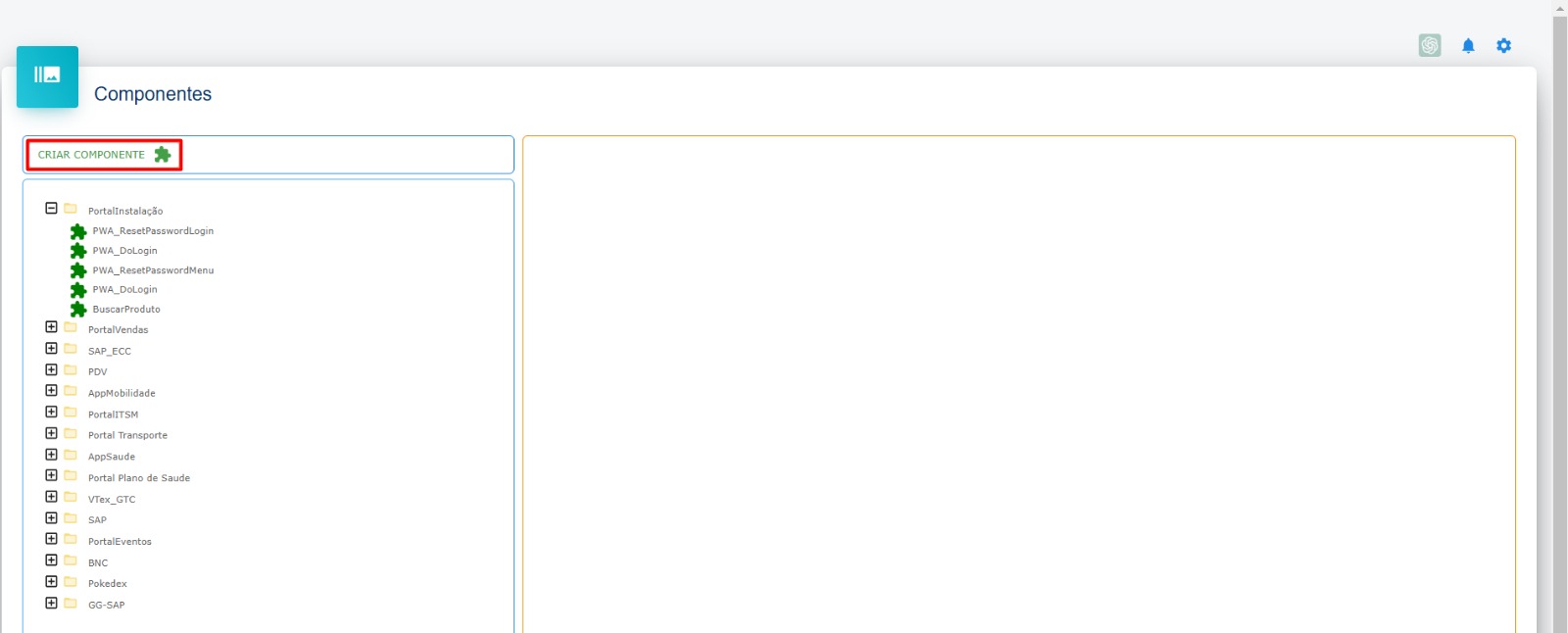 Página de componentes - Destaque: Botão adicionar componente