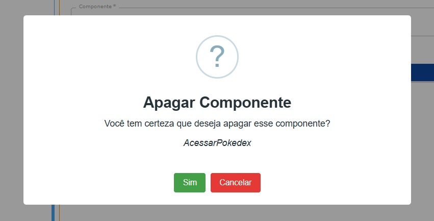 Modal para confirmação de exclusão do componente