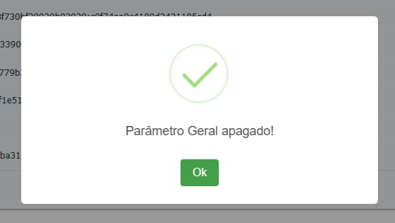 Parâmetro excluído do sistema