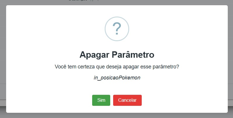 Lista de parâmetros - Destaque: Botão apagar parâmetro