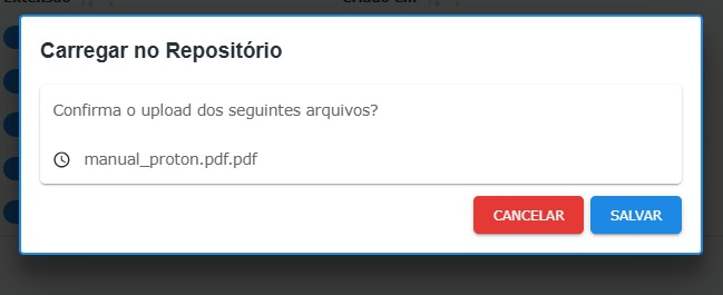 Modal de confirmação para upload do arquivo