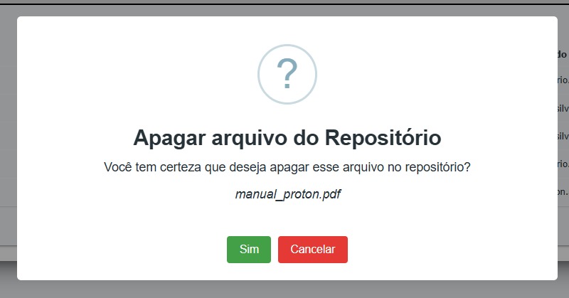 Modal para confirmação de exclusão do arquivo