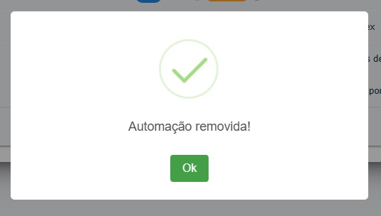 Confirmação de exclusão da automação no ciclo