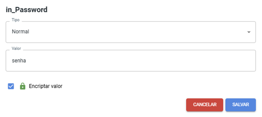Modal de parâmetro - Tipo Normal - Dado a ser encriptado