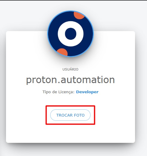 Foto e nome de usuário Proton - Destaque: Botão trocar foto