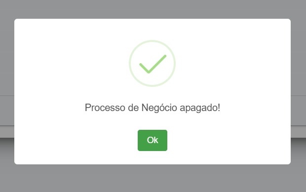 Modal para confirmação de exclusão do processo de negócio