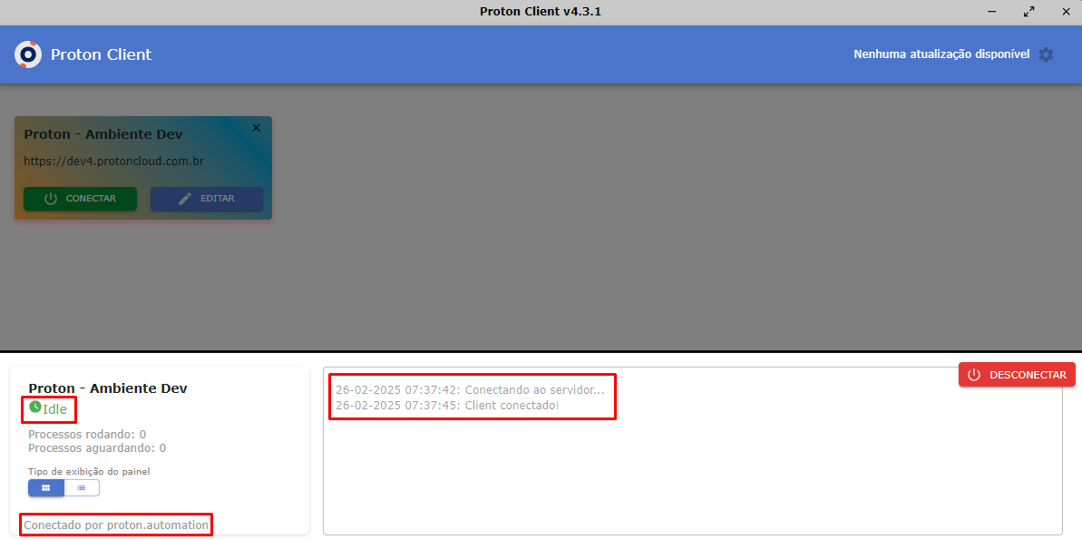 Proton Client - Conexão ativa (status Idle)