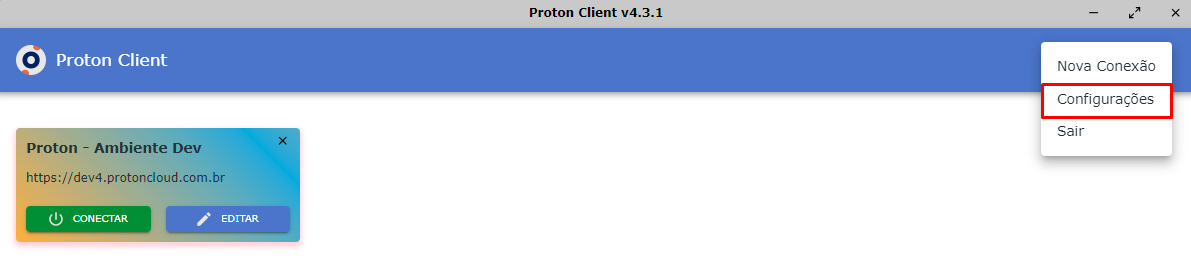 Proton Client - Destaque: Menu Settings