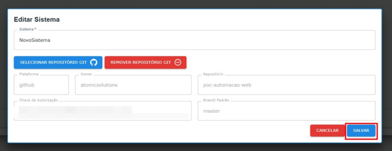 Modal de Edição de Sistema