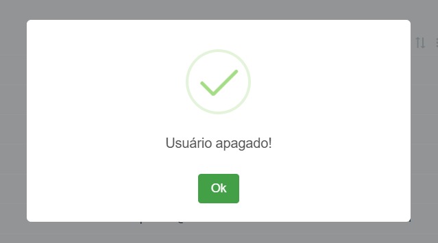 Mensagem de confirmação de exclusão do usuário