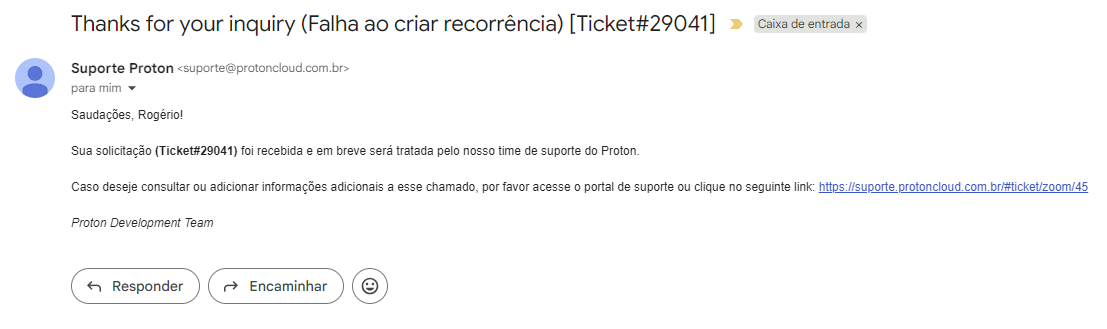 Email de Confirmação de Chamado