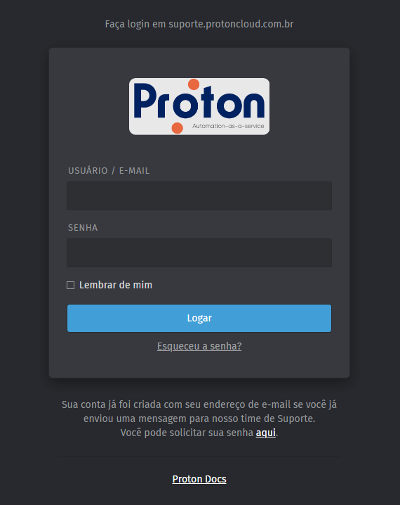 Tela de Login do Proton Suporte